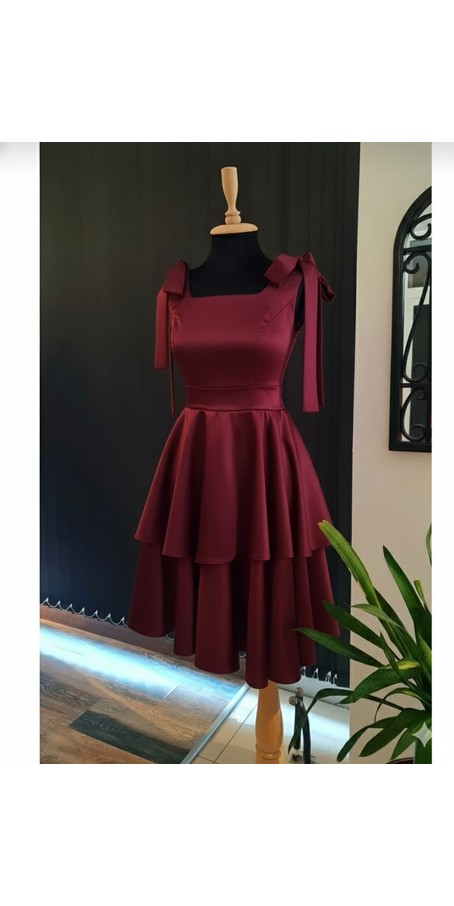 Moda Makko Lacivert Saten Kumaştan Katkat Etekli Kareyaka Mini Boy Mezuniyet Elbisesi görsel 6