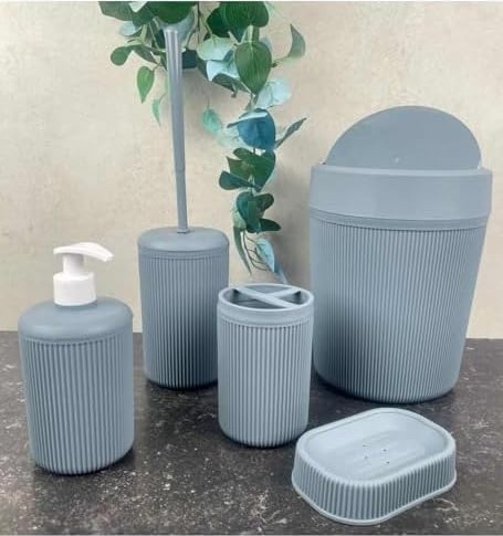 Prime Banyo Seti, Çöp Kovası, Sıvı Sabunluk, Diş Fırçalık, Sabunluk ve Tuvalet Fırçası, 5 Parça (Gri) görsel 3