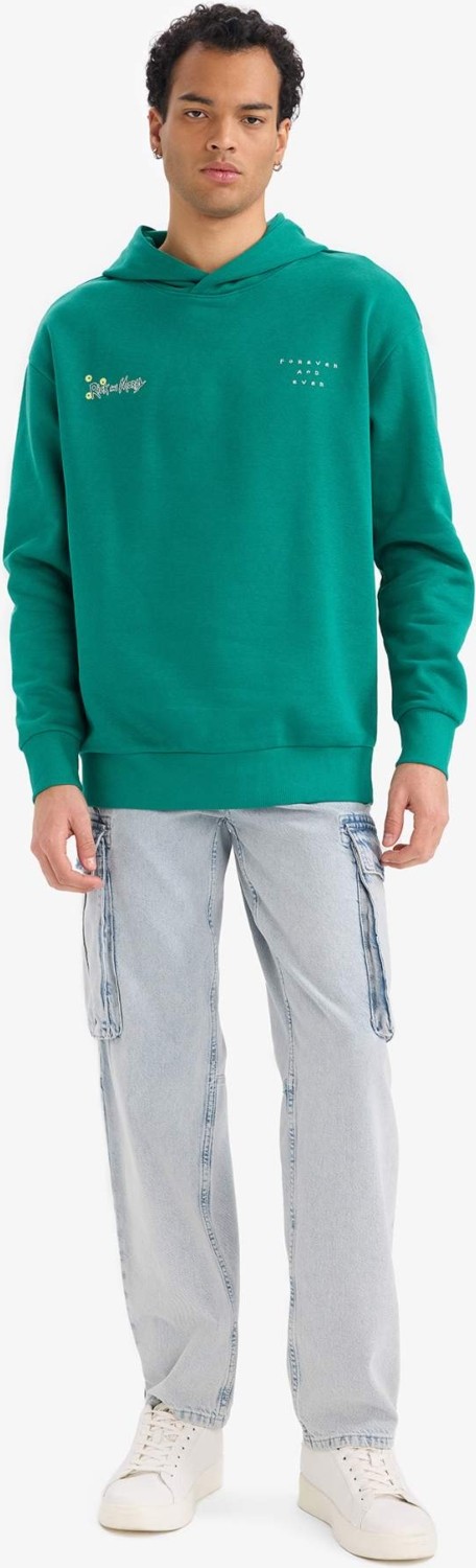 DeFacto Rick and Morty Boxy Fit Pamuklu Uzun Kollu Kapüşonlu Baskılı Sweatshirt F8136AX26SP görsel 2