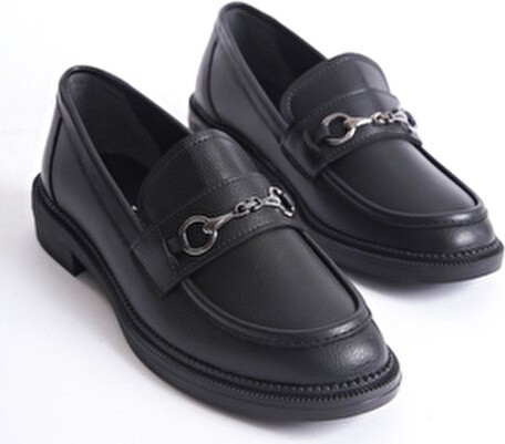 Özse Shoes Siyah Cilt Toka Detaylı Oxford Loafer Ayakkabı Erkek Suni Deri Malzeme Düz Taban görsel 5