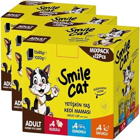 Aesco Cat Pouch Mix 12 Adet x 85 gr Kuzu/somon/tavuklu (3 Paketi)