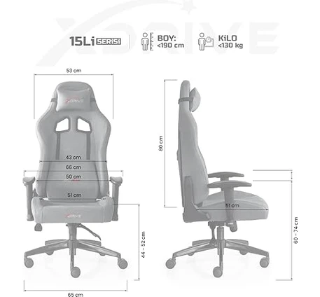 Resim 15'li Plus Profesyonel Oyuncu Koltuğu Kumaş Gri/siyah 