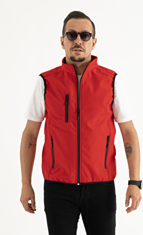 Souris Erkek Kırmızı Slim Fit Dar Kesim Içi Polar Outdoor Softshell Yelek