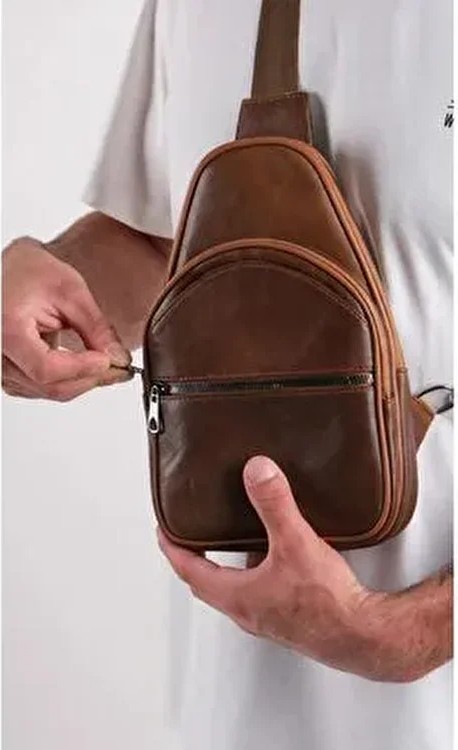 Erzeno Taba Hakiki Deri Bodybag Çapraz Göğüs Çantası Ergonomik Tasarım ile Şık Kullanım görsel 2