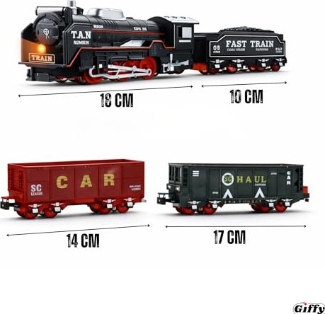 Aesco Oyuncak 23 Parça Işıklı Klasik Tren Seti 105CM 3 Farklı Ray Modeli Pilli Retro Kara Tren Otomatik On Aç Bırak görsel 3
