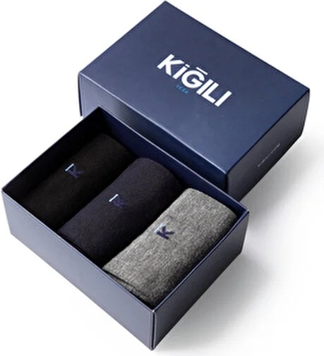 Kiğılı 3'lü Bambu Karışımlı Düz Çorap Hediye Kutulu Set