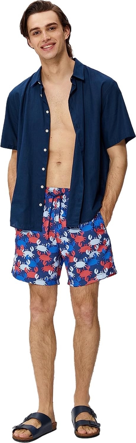 Happy Trend Deniz Şortu Flamingo Baskılı Beli Bağcıklı Cepli