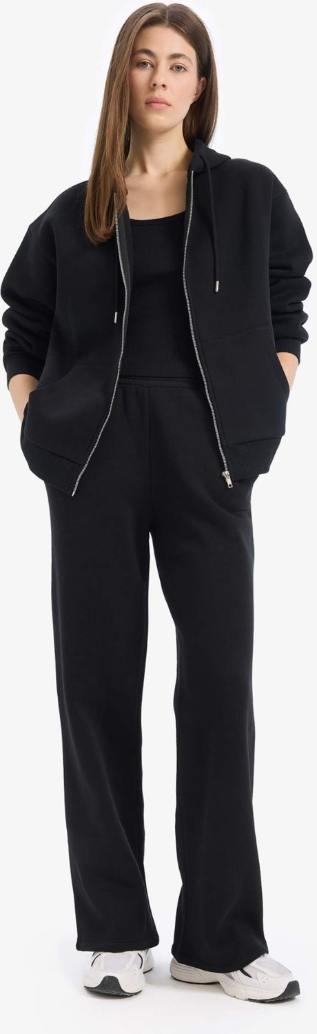 DeFacto Siyah Okula Dönüş Relax Fit Kapüşonlu Kalın Basic Düz Cepli Fermuarlı Sweatshirt D8717AX24WN görsel 2