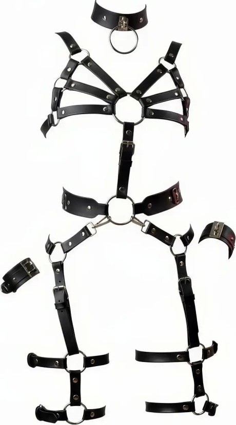 Aesco Siyah Harness Takım Deri Halka Detaylı Vücut Seti - BRF1267 görsel 2
