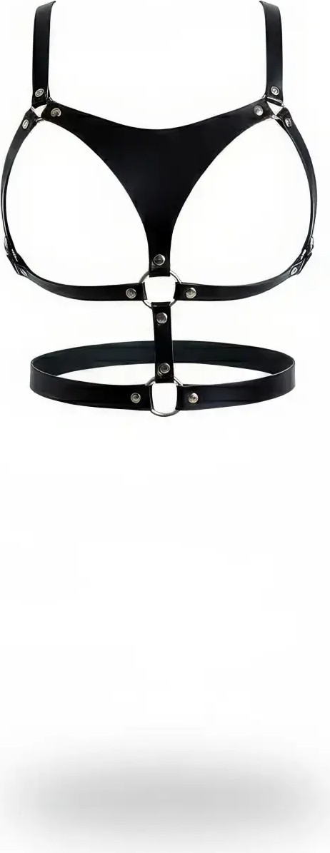 Motto10 Butik Siyah Göğüs Harness Deri O-Ring Detaylı - APFT1388