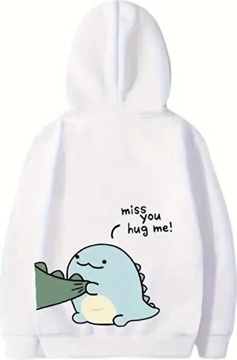 Tarz Yeri Sevgililer Günü Baskılı Oversize Kapüşonlu Sweatshirt Hoodie - Beyaz