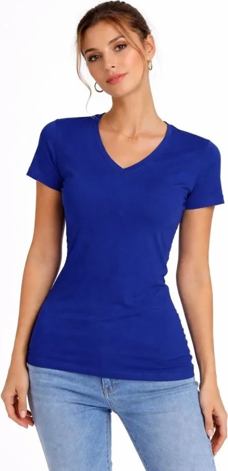 Veraura Lifestyle T-Shirt V Yaka Slim Fit Likralı Tişört Günlük Basic Body - Indigo