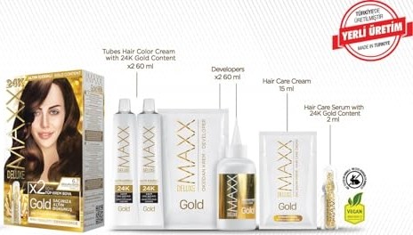 Die Grup Maxx Deluxe Gold Serisi 24K Altın Parçacıklı Serum ile 1 Kutu 2 x 50 ml ve Geliştiriciler Saç Boyası (Çikolata Kahve 6.7) görsel 2
