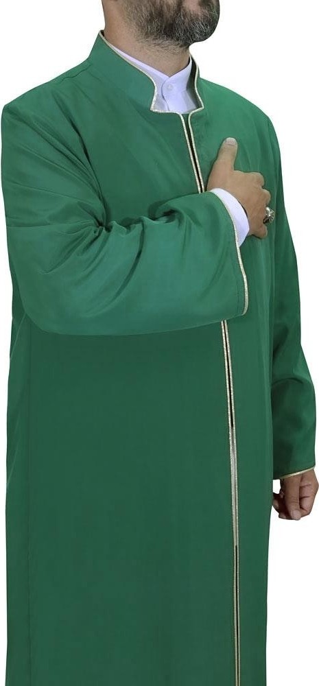 Yaser Giyim Hakim Yaka Biyeli Cübbe - Sarı Biyeli Yeşil görsel 4