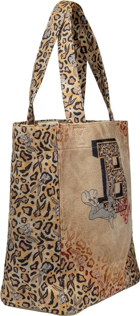 Dogo Kadın Vegan Krem Leopar Large Tote Bag - Warner Bros Looney Tunes Leopard Bugs Bunny Tasarım görsel 3