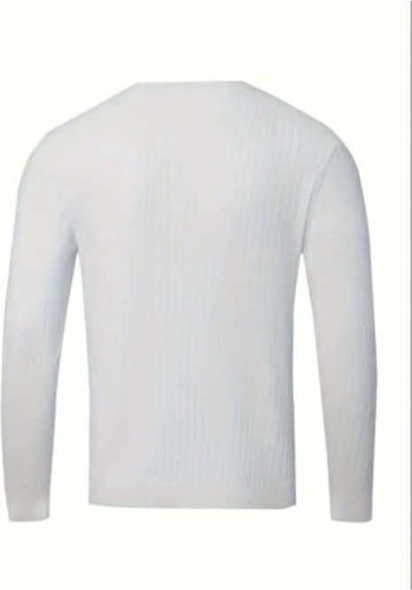 Tarz Cool Erkek Slim Fit Triko Kazak Beyaz Renk Bisiklet Yaka Uzun Kol Casual Stil görsel 3