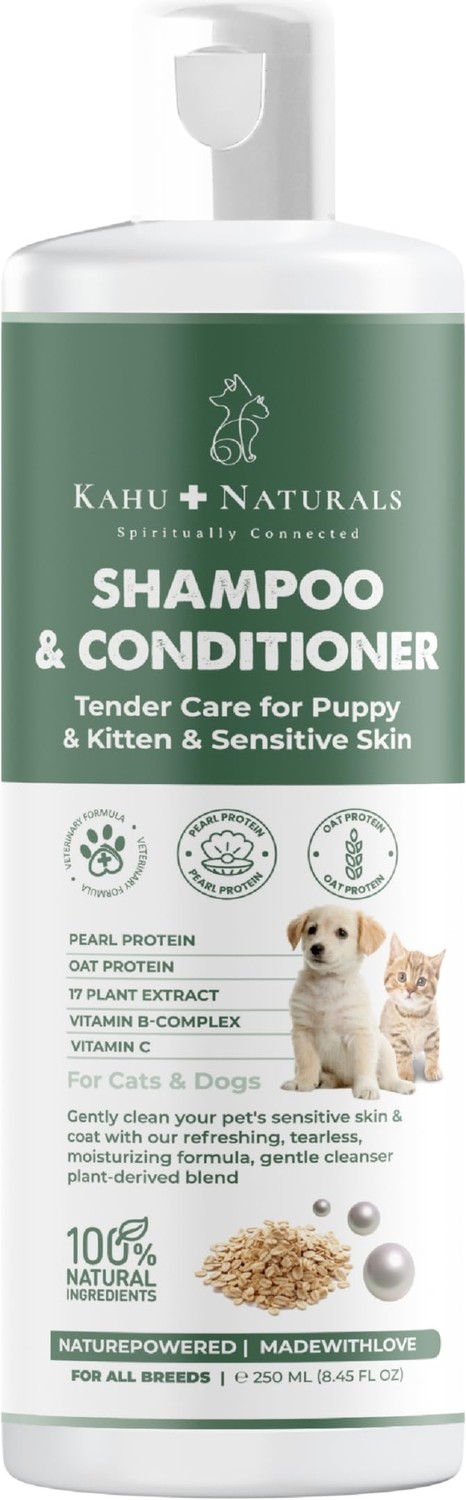 Aesco Kahu Naturals Tendercare Şampuan ve Nemlendirici, Yavru ve Hassas Cilde Sahip Kedi ve Köpekler Için, Hipoalerjenik, Bitkisel Ekstrakt, 250 ml