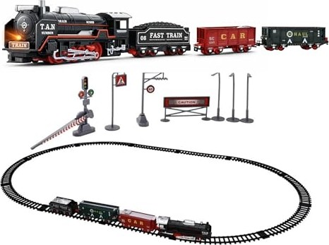 Die Grup Oyuncak 23 Parça Işıklı Klasik Tren Seti 105CM 3 Farklı Ray Modeli Pilli Retro Kara Tren Otomatik On Aç Bırak