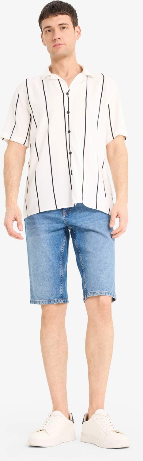 DeFacto Regular Fit Apaş Yaka Çizgili Yazlık Kısa Kollu Gömlek E2559AX25SM görsel 2