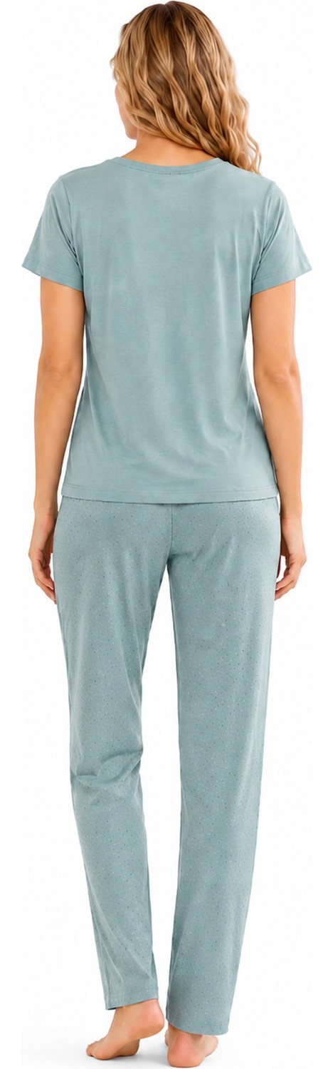 Özkan Underwear Özkan 1000-22-26 Kadın Pamuklu Likralı Önü Baskılı Karışık Desenli Kısa Kollu Bisiklet Yaka Pijama Takımı görsel 8