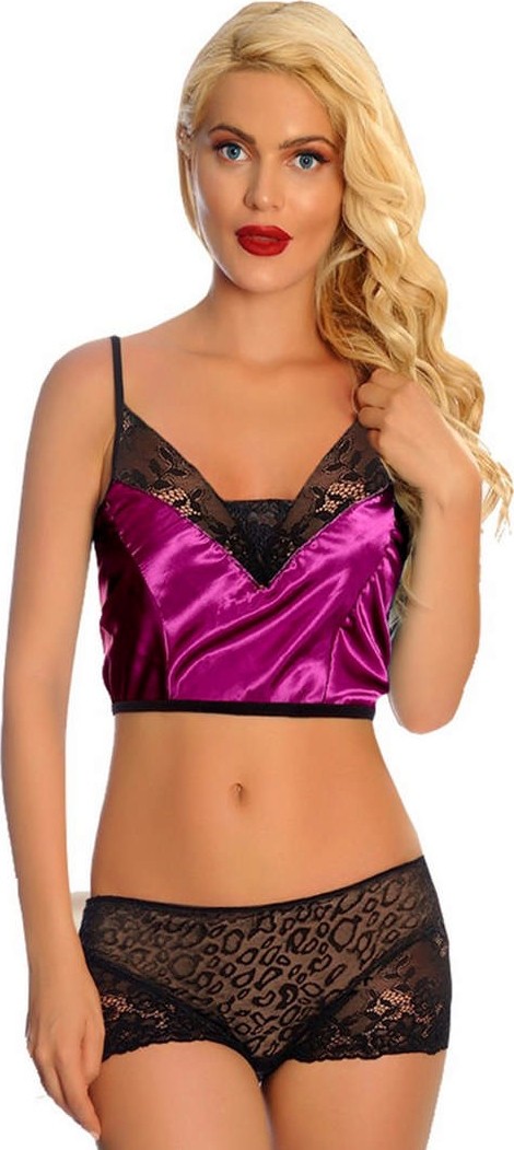 Sistina Semeglbl Mor Saten Dantelli Babydoll Şortlu Takım - 287 - Beden S/m