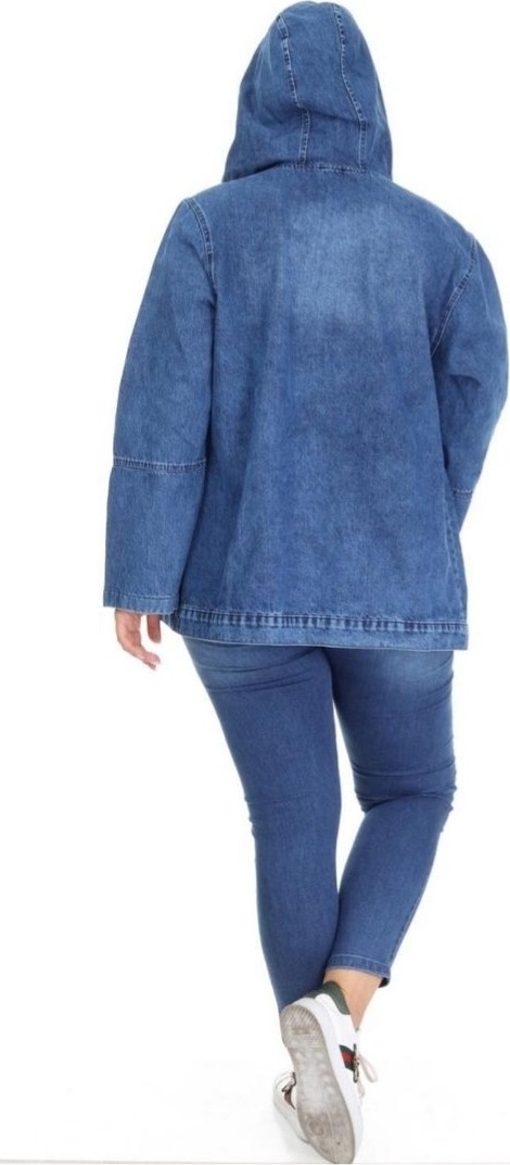 Haimoda Kadın Kot Mont Büyük Beden Taş Işli Kapüşonlu görsel 5