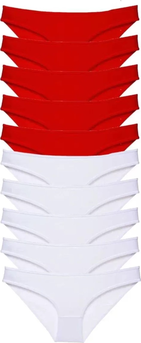 Royaleks 10 Adet Süper Eko Set Likralı Kadın Slip Külot Kırmızı Beyaz