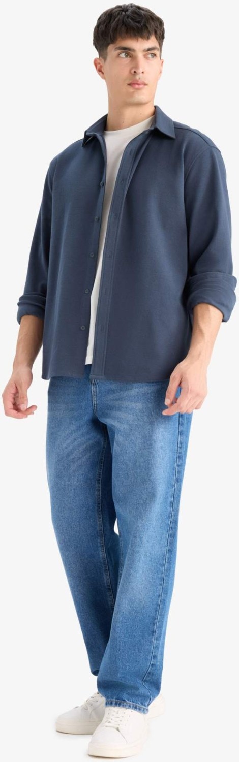 DeFacto Regular Fit Polo Yaka Uzun Kollu Gömlek E9023AX25WN görsel 7