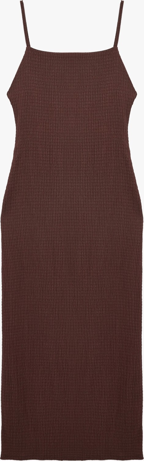 Koton Bürümcük Kumaş Slim Fit Yırtmaçlı Kare Yaka Ince Askılı Kalem Elbise görsel 4