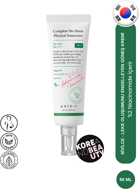 Axis-y Complete No-Stress AXIS-Y Fiziksel Güneş Koruyucu 50ML Günlük Kullanıma Uygun Hafif ve Nazik