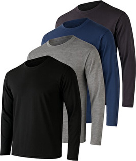Rich Erkek Grimelanj-Siyah-Lacivert-Antrasit 4'lü Paket Basic Uzun Kollu Sporcu Body