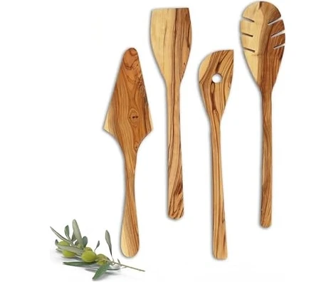 Resim Storemax Dusset Zeytin Ağacı Mutfak Gereçleri Seti – 4 Parça | El Yapımı, Çevre Dostu, Çizilmez Ahşap Pişirme Aletleri | Spatula Seti (4'lü Set) 