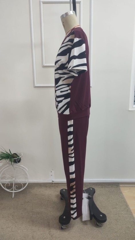 Modi Kadın Kısa Kollu Bisiklet Yaka Zebra Desen Bluz ve Pantolon Ikili Takım görsel 5