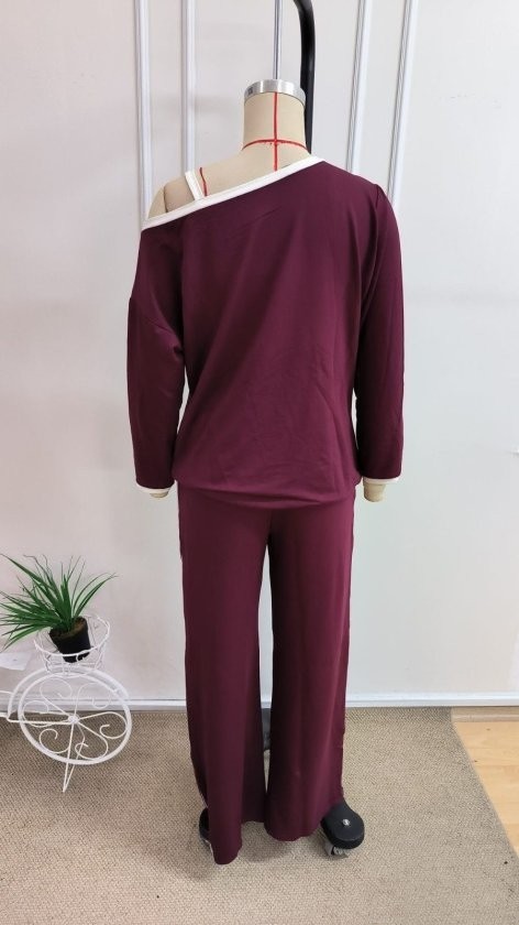 Trend Cojans Kadın Tek Omuzu Açık Askılı Viskon Iki Iplik Bluz ve Pantolon Ikili Takım görsel 5