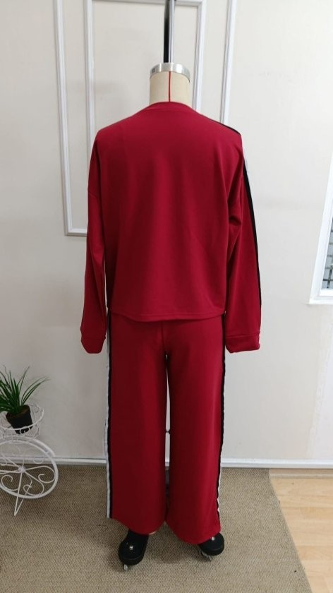 Trend Cojans Kadın Uzun Kollu Bisiklet Yakalı Şerit Detaylı Viskon Iki Iplik Bluzu ve Pantolon Ikili Takım görsel 4