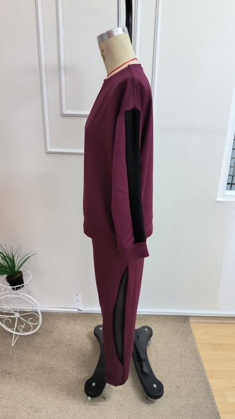 Gökyüzü Moda Kadın Uzun Kollu Bisiklet Yakalı File Tül Detaylı Viskon Iki Iplik Bluz ve Pantolon Ikili Takım görsel 6