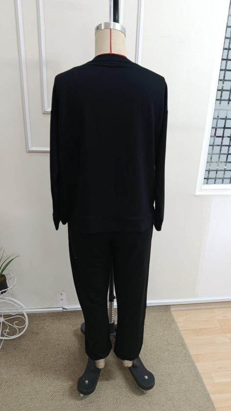 TeknoKapsül Kadın Uzun Kollu Bisiklet Yakalı File Tül Detaylı Viskon Iki Iplik Bluz ve Pantolon Ikili Takım - Siyah / 2xl-3xl görsel 7