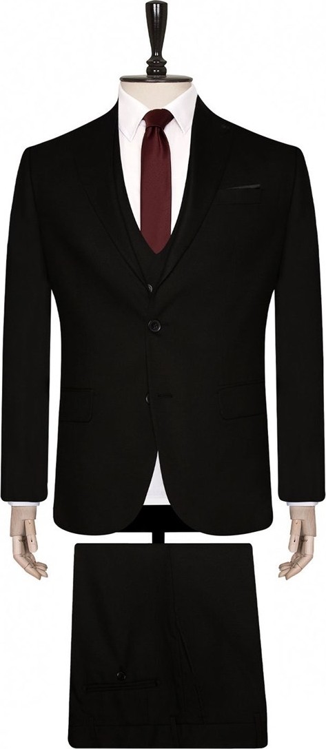 Süvari Slim Fit Siyah Yelekli Düz Takım Elbise 46 Beden Erkek İçin Modern Tasarım