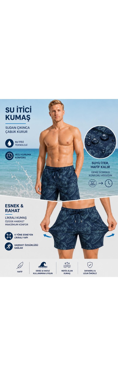 Miami Beach Uzun Boy Model Su Itici Özellikli Esnek Kumaş Dijital Baskılı Erkek Plaj Deniz Şort Mayo // 406 görsel 2