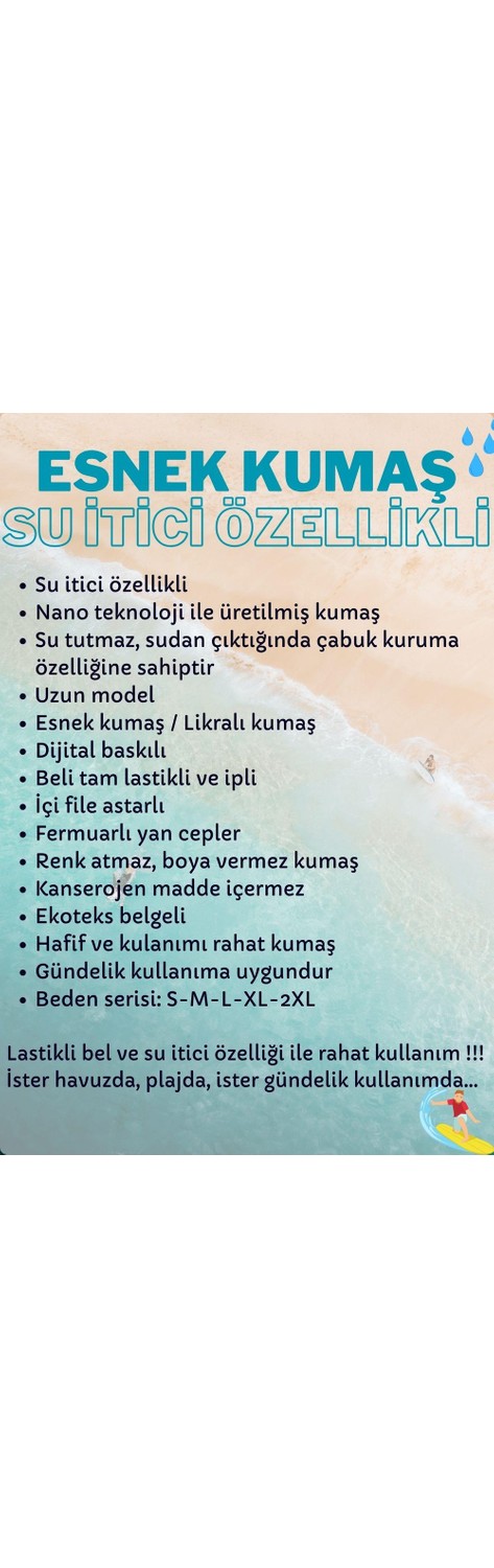 Miami Beach Uzun Boy Model Su Itici Özellikli Esnek Kumaş Dijital Baskılı Erkek Plaj Deniz Şort Mayo // 406 görsel 4