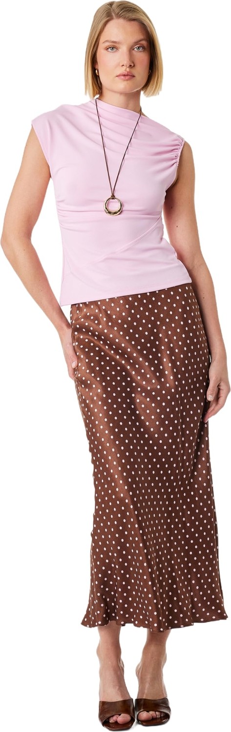 Die Grup Slim Fit Puantiye Desenli Midi Saten Etek