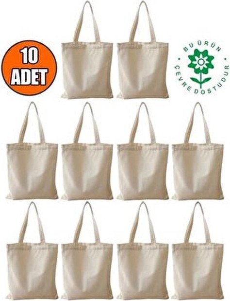 Pintiorg Baskısız Ham Bez Çanta 35X40CM 10 Adet Kadınlar İçin Düz Tasarım ve 8-10 lt Kapasite