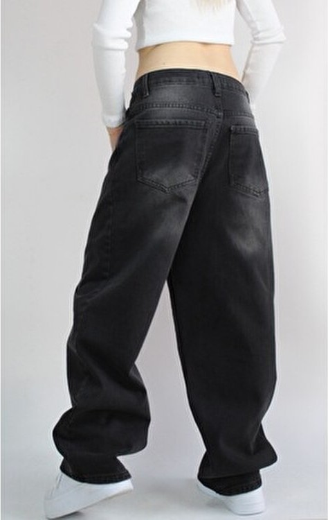 St.Poll Vintage Siyah Yıkamalı Baggy Jean Pamuklu Günlük Tarz XL Beden Kadın Kullanıma Uygun görsel 3