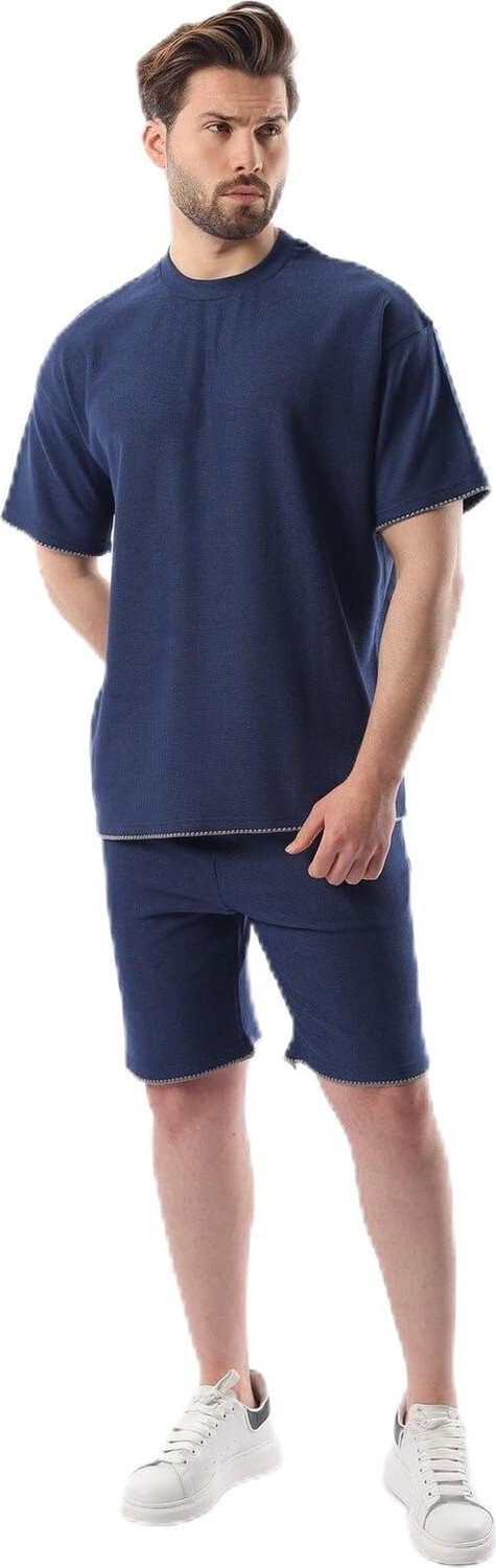 Die Grup Madmext Lacivert Nakış Detaylı Erkek Şort T-Shirt Takım E7305,LACIVERT S