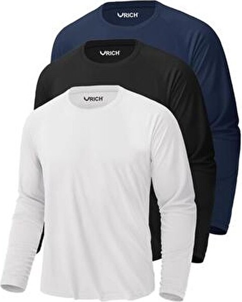 Rich Erkek Siyah-Beyaz-Antrasit 3'lü Paket Basic Uzun Kollu Tişört Sporcu Body T-Shirt