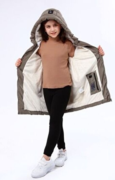 Benitto Kids Kız Çocuk 22BNT51251 Haki Kaban Uzun Kol Oversize Kış Sezonu Su İtici Özellik görsel 7