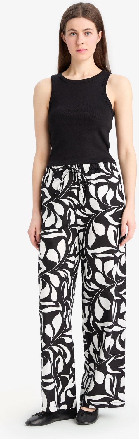 DeFacto %100 Pamuk Wide Leg Poplin Kumaş Palazzo Pantolon E9907AX25SM görsel 4