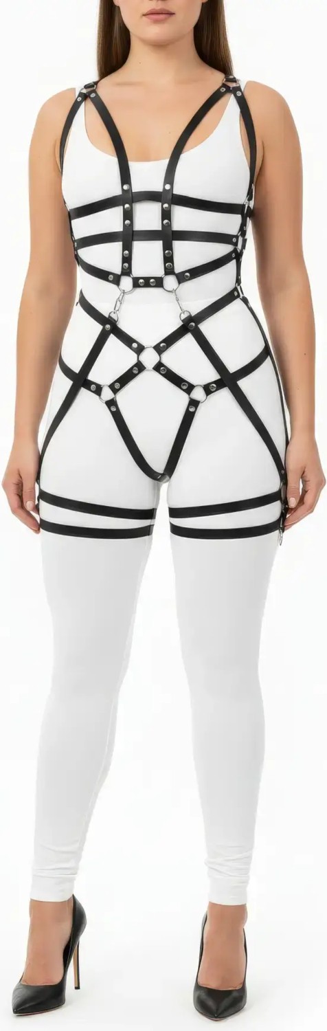 Motto10 Butik HDY MOTTO10 Butik Büyük Beden Siyah Kadın Tüm Vücut Deri Harness Takım Halka Detaylı - APFT502 görsel 8
