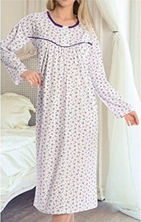 Belirtilmemiş Yazlık Robalı Çiçekli Boydan Kadın Gecelik Pijama Renkli Desenli Pamuklu Uzun Kol