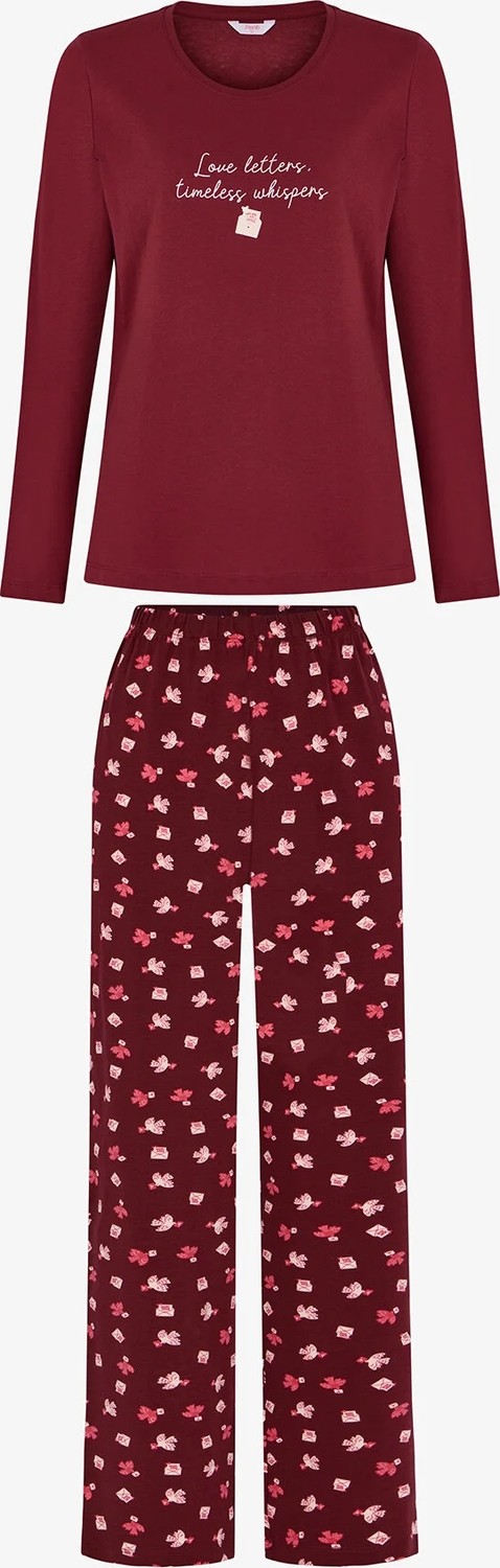 Penti Bordo Letters Kuş Desenli Uzun Kollu Pantolon Pijama Takımı